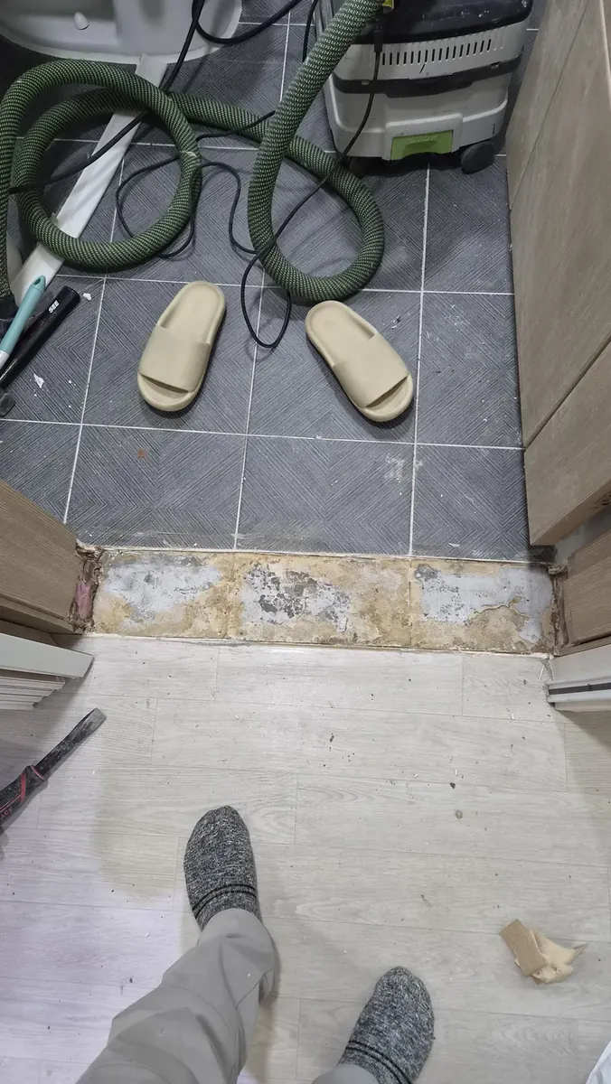 욕실 문턱 높이기 — 띠를 걷어낸 입구 바탕
